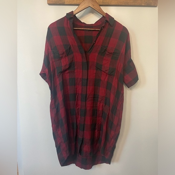 Madewell oversized red and black plaid shirt dress size small - Picture 2 of 11